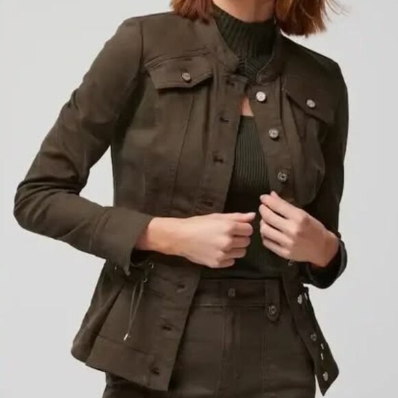 White House Black Market Pret Jacket Peplum Military Style Dark Green Small